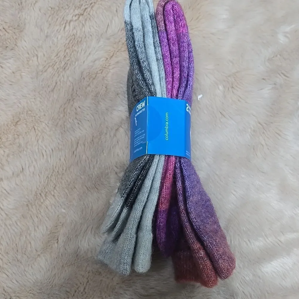 COLUMBIA PINK/PURPLE AND GRAY OMBRE WOOL CREW SOCKS - NEW